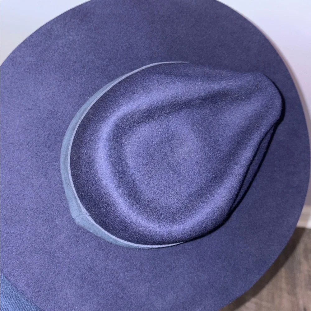 By Anthropologie Gemma Felted Rancher Hat Navy Blue 100% Wool Wide Brim Cowboy